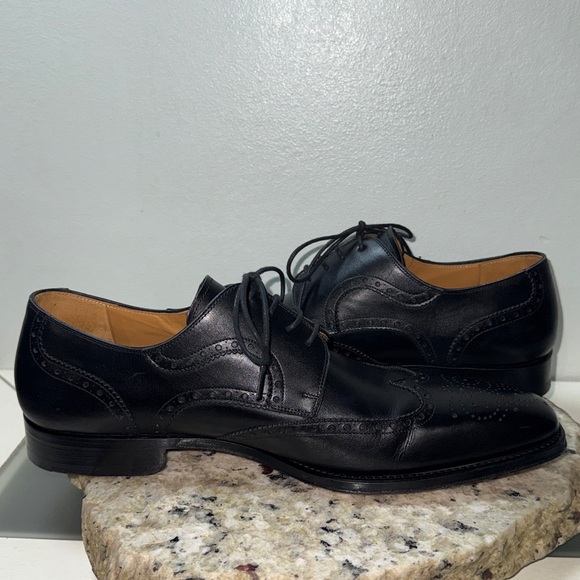 Magnanni Sergio Wingtip Oxford Dress Shoes Black Calfskin Leather 13974 Sz 10 - Picture 12 of 16